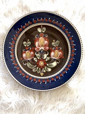Vintage Hugo Kohler Biel Swiss Folk Art Ceramic Plate Handcrafted Floral